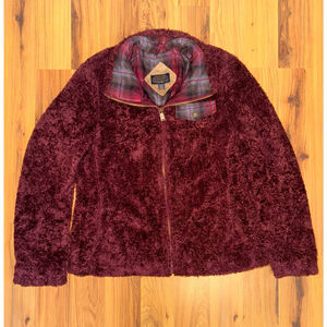 Women's Pendleton Burgundy Teddy Jacket with Plaid Accents, Size M